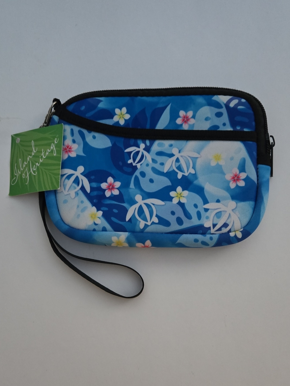 Island Heritage Honu Floral Wristlet Pouch Padded Neoprene NWT 6.75"x5"